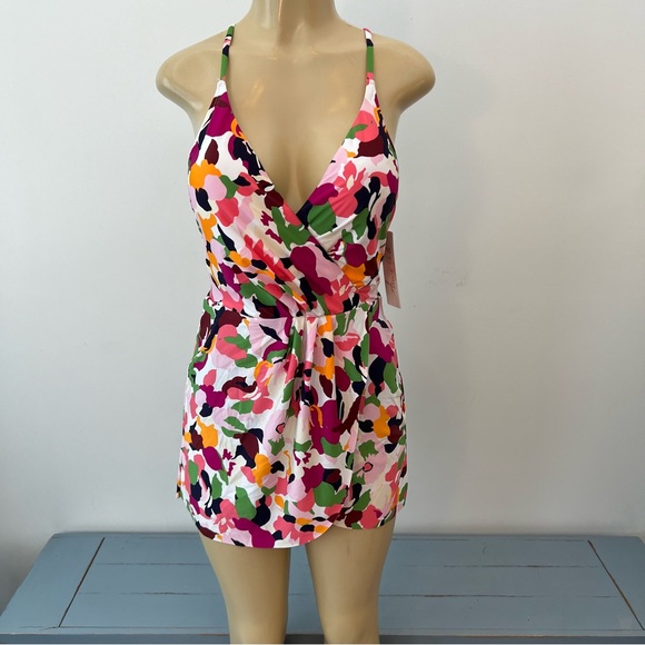 New Anne Cole One Piece Skirted Swimsuit Sz 12 Skirt Floral Maillot NWT - Picture 1 of 11